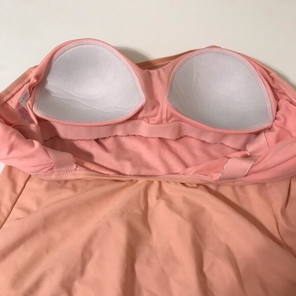 Xhilaration Pink Tropical Palm Print Scoop Neck One Piece Bathing Suit - Picture 8 of 10